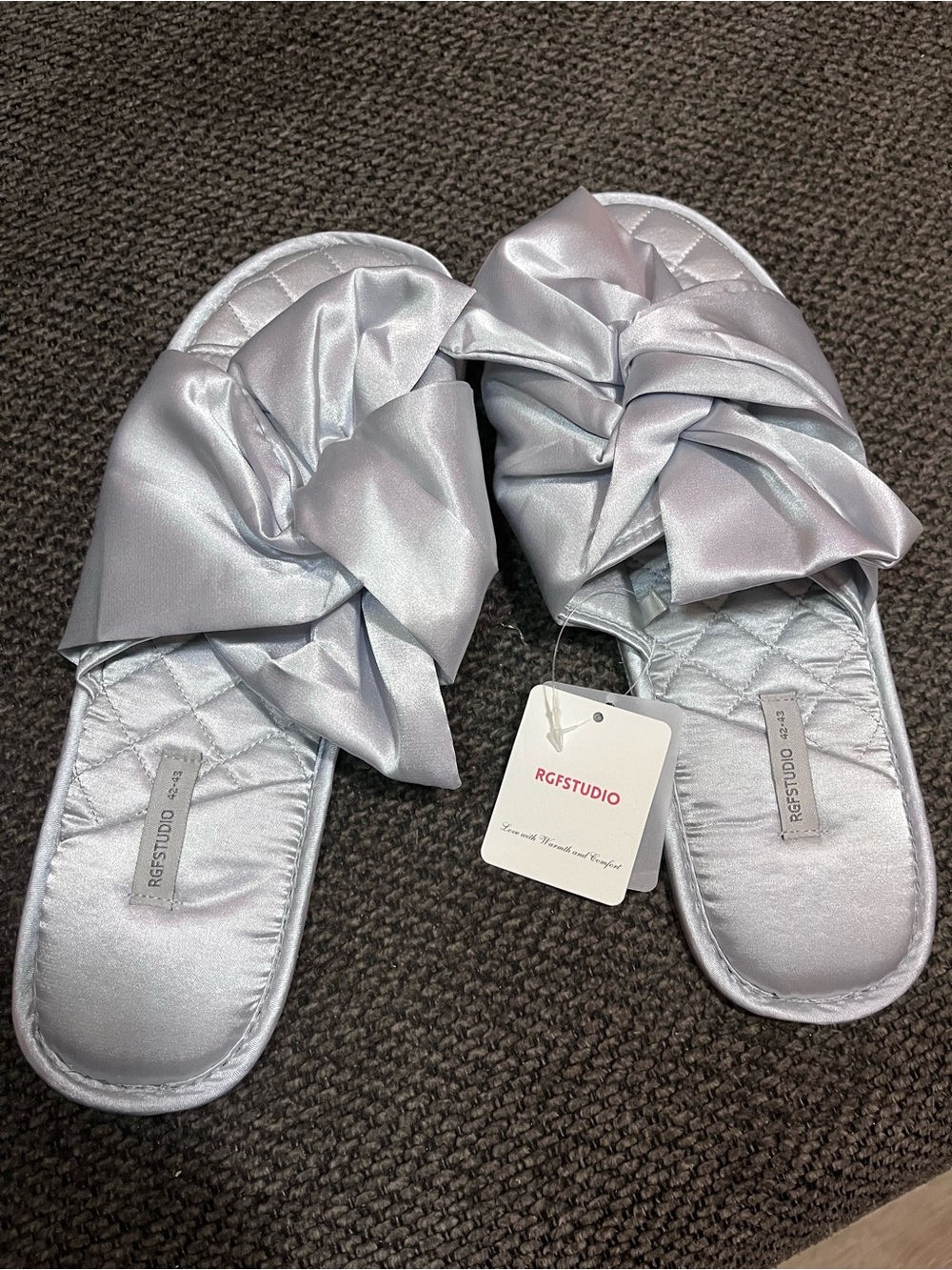 Studio Silver Satin Bow Slide Slippers for Women